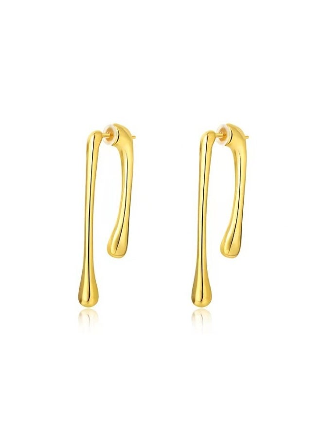 شوداي حلق نسائي مطلي بالذهب ستانلس ستيل | تصميم عصري انسيابي | أقراط خفيفة مضادة للحساسية للمناسبات والارتداء اليومي - Image 1